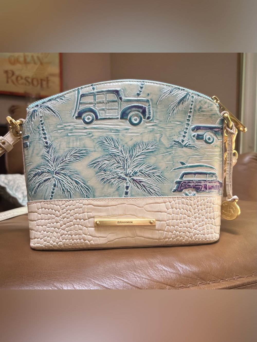 Brahmin Mini Duxbury Copa Cabana Crossbody Blue & Cream - Picture 4 of 11